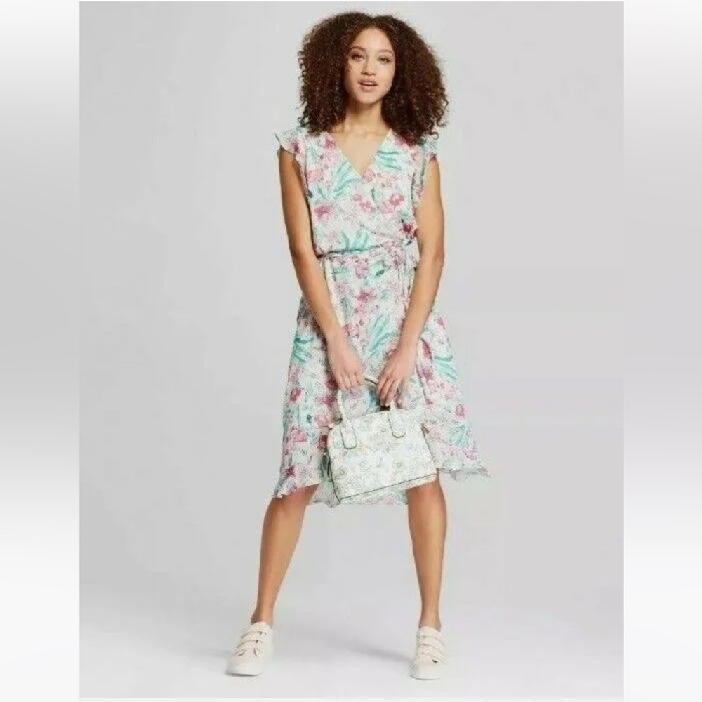 Floral Midi Flutter Sleeve Wrap Style Dress - A New Day